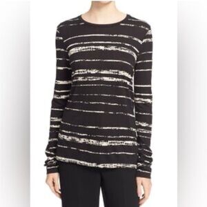 Vince Black and Cream Striped Long Sleeve Top